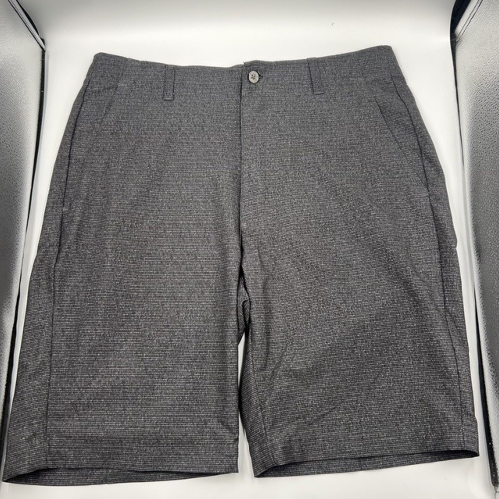 Pebble Beach Mens Performance Gray Heathered Stripe Flat Front 9" Shorts Size 32